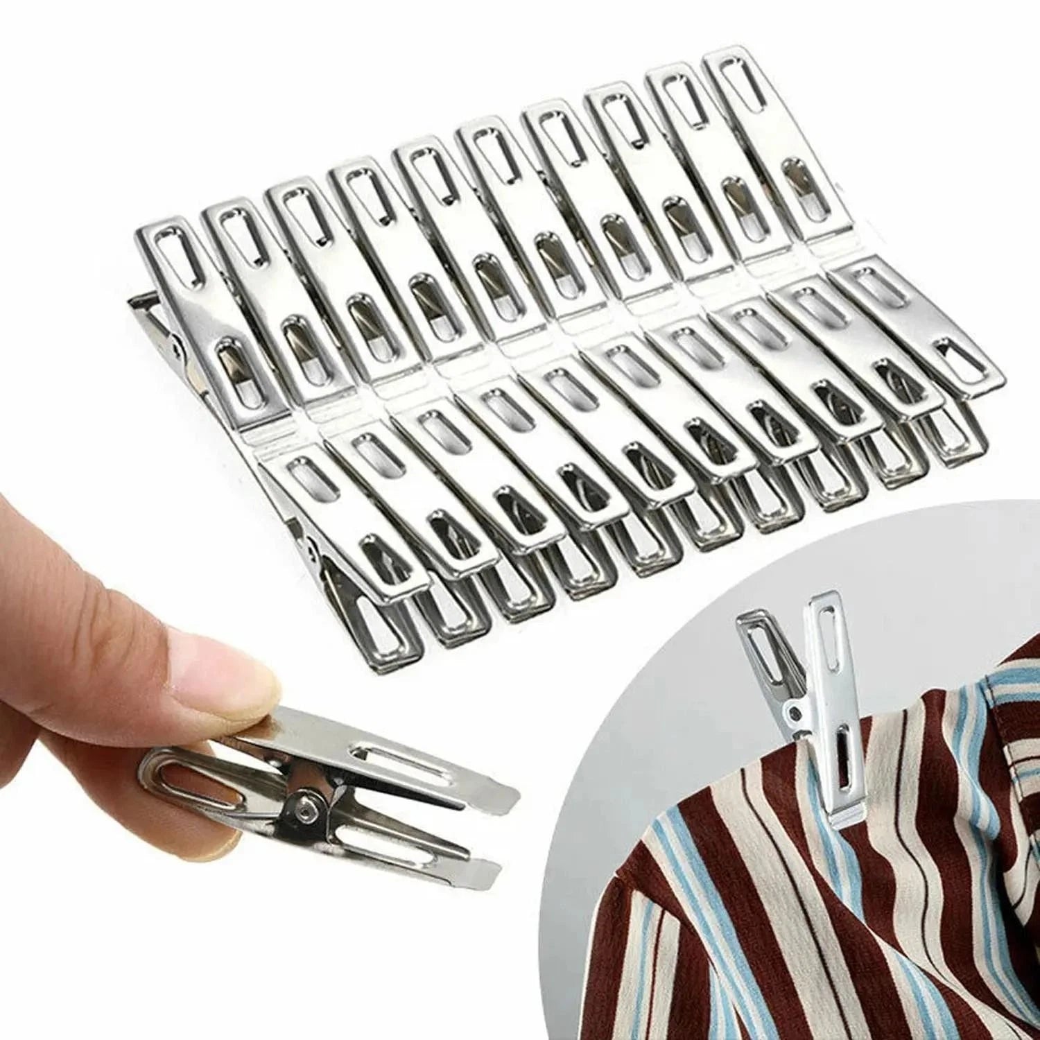 20pcs Super Strong Stainless Steel Clothes Pegs Washing Line Laundry Clip Garden
