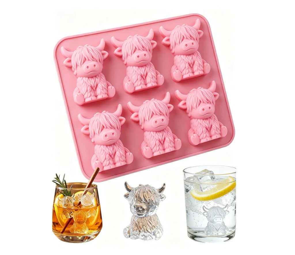 Mini Highland Cow Ice Cube Mold, Cute 3D Highland Cow Silicone Ice Cube Tray