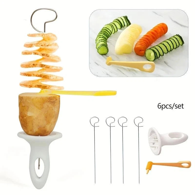 6Pcs Stainless Steel Vegetable Spiralizer Cutter Potato Carrot Kitchen Tool