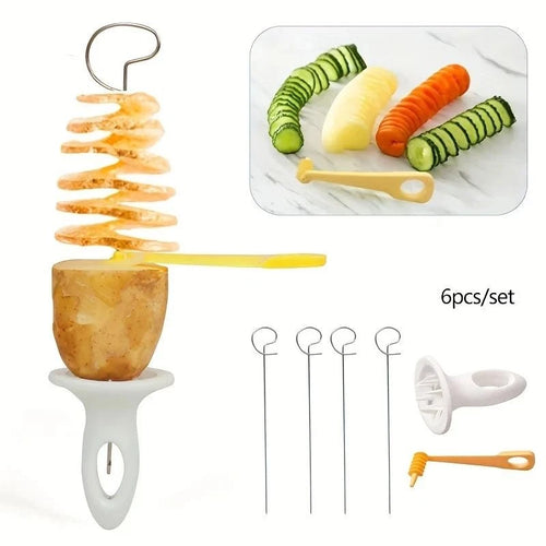 6Pcs Stainless Steel Vegetable Spiralizer Cutter Potato Carrot Kitchen Tool
